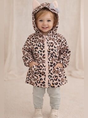 Hello Kitty Sanrio Leopard Windbreaker Rain Jacket 2T Pink Hooded Ear Bow Kawaii